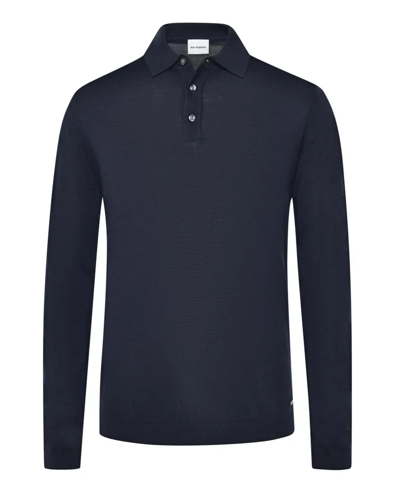 Roy Robson Glattstrick-Pullover aus Merinowolle mit Polokragen in Marine