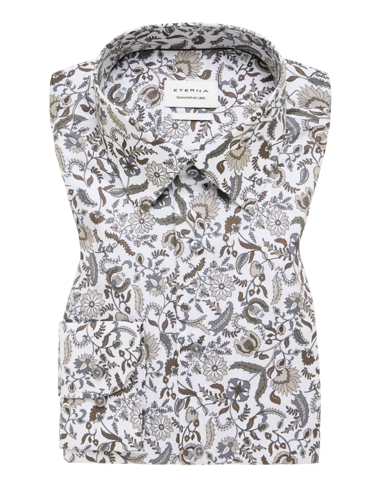Eterna Bügelfreies Hemd mit floralem Print, Slim Fit in Weiß