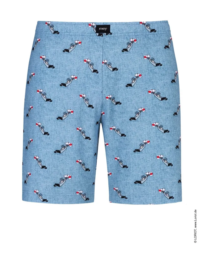 Mey Homewear-Shorts aus Jersey-Stretch mit Loriot-Print in Blau