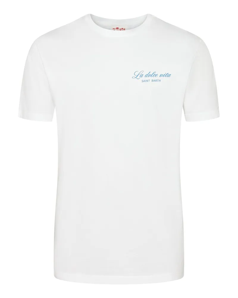 MC2 Saint Barth Softes T-Shirt mit O-Neck und Sportwagen-Rückenprint in Weiß