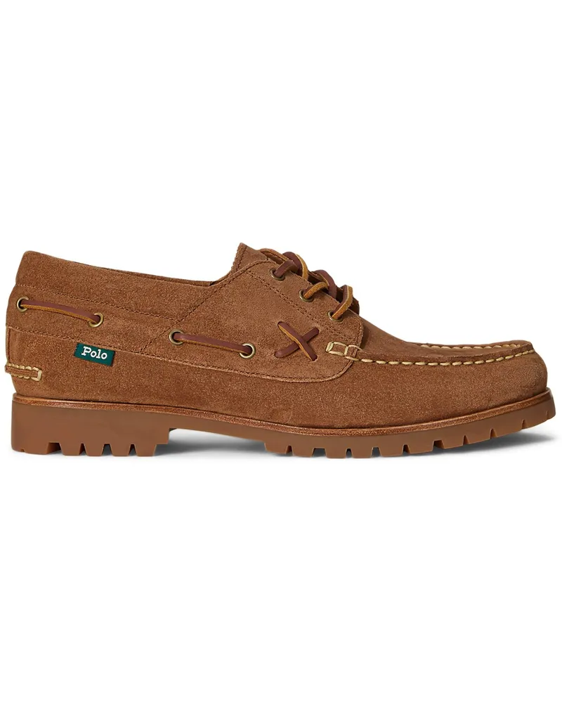 Ralph Lauren Bootsschuhe aus Veloursleder mit Blockabsatz und Profilsohle in Braun