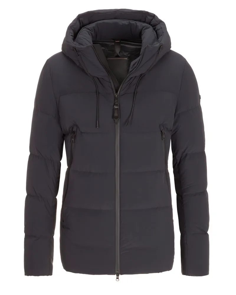 DUNO Gesteppte Funktions-Daunenjacke mit Kapuze und Stretch in Marine