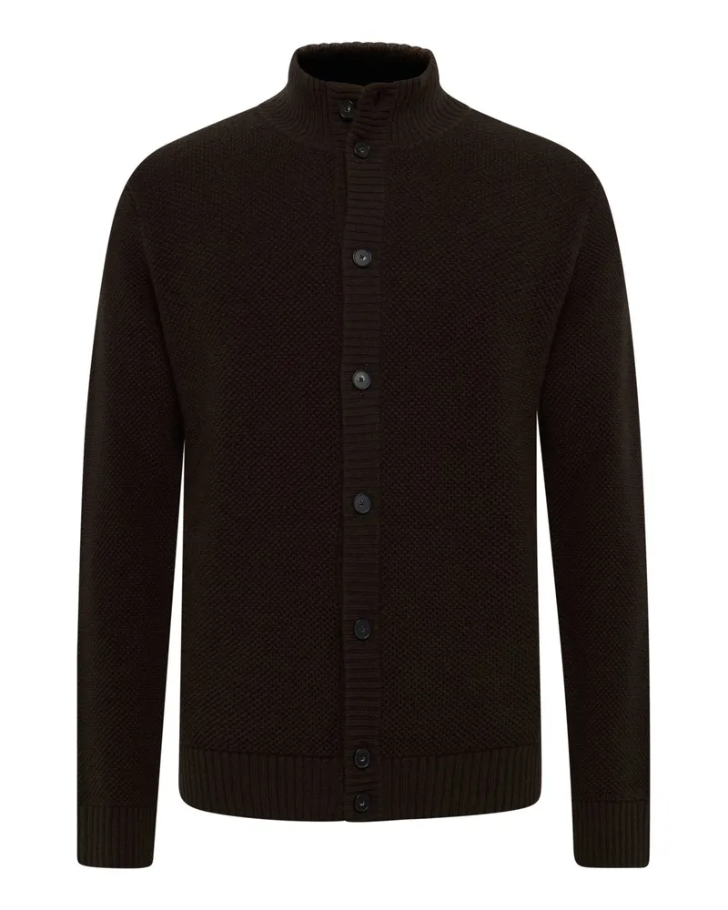 Ferrante Softe Strickjacke aus Merino-Kaschmir-Mix mit Stehkragen in Braun