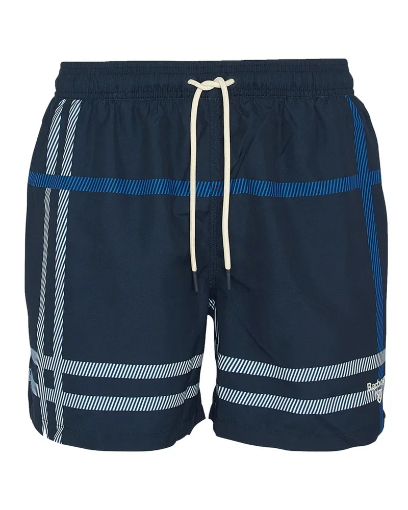 Barbour Badehose mit gesticktem Label-Schriftzug und Tartan-Muster in Marine
