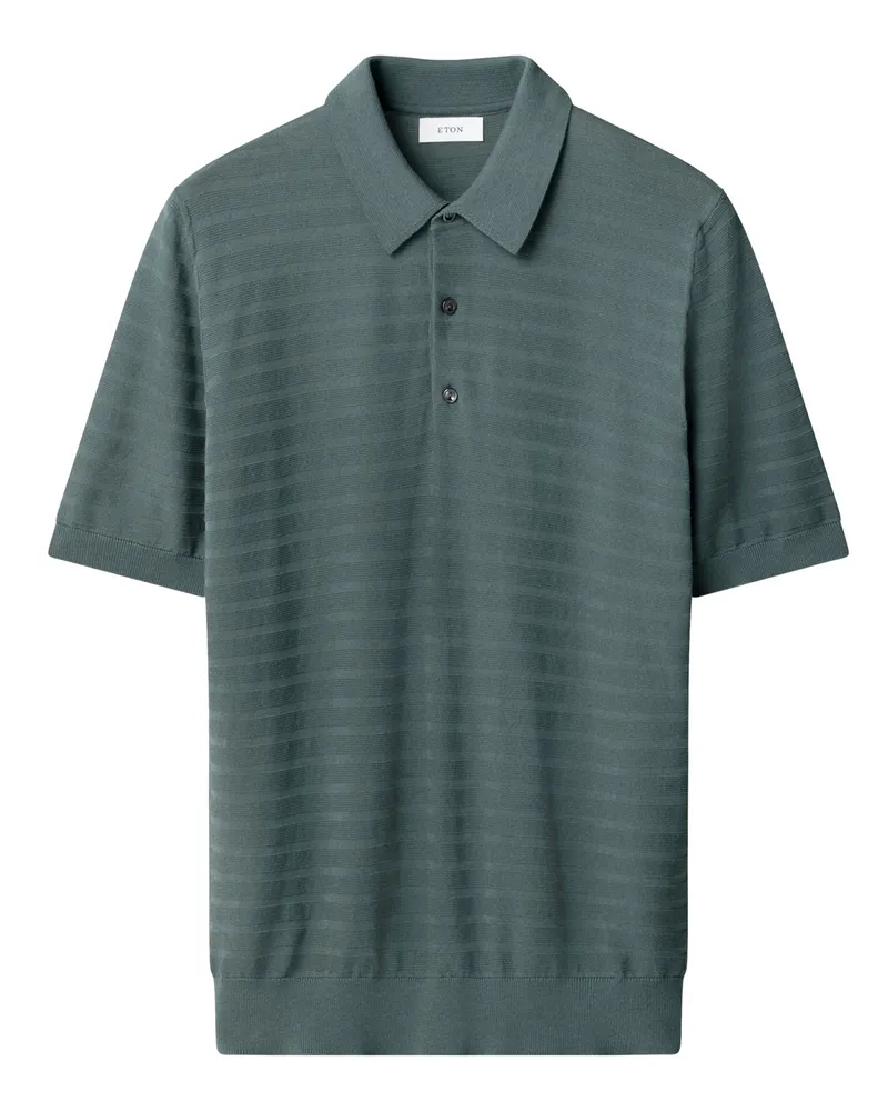 Eton Feintrick-Poloshirt mit horizontalen Streifen in Grün