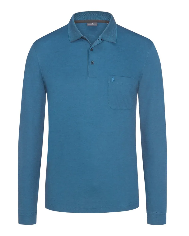 Ragman Soft Knit Langarm-Poloshirt mit Brusttasche und Logo-Stickerei in Petrol