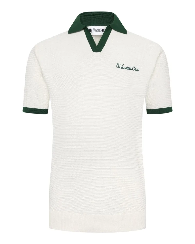 On Vacation Strick-Poloshirt mit Kontrastabschlüssen und Variokragen in Offwhite
