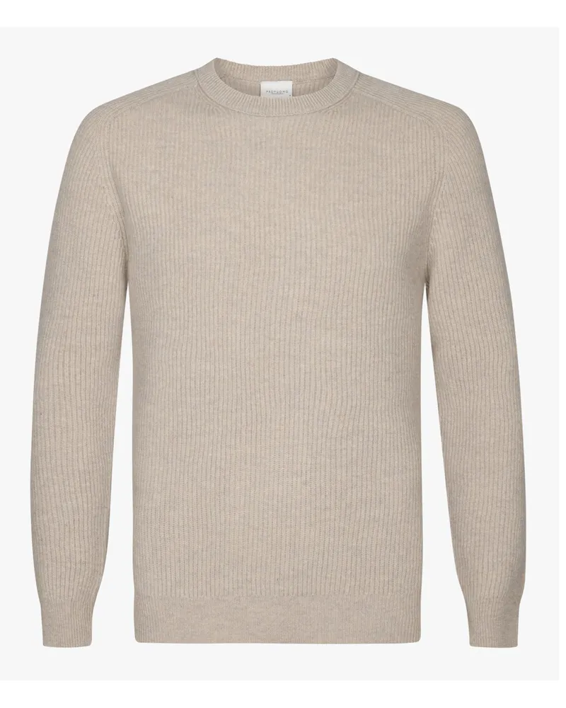 Profuomo Rundhalspullover aus Wolle in Rippstrickmuster in Beige