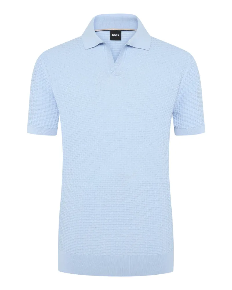 HUGO BOSS Poloshirt in Flechtstruktur mit Variokragen in Hellblau