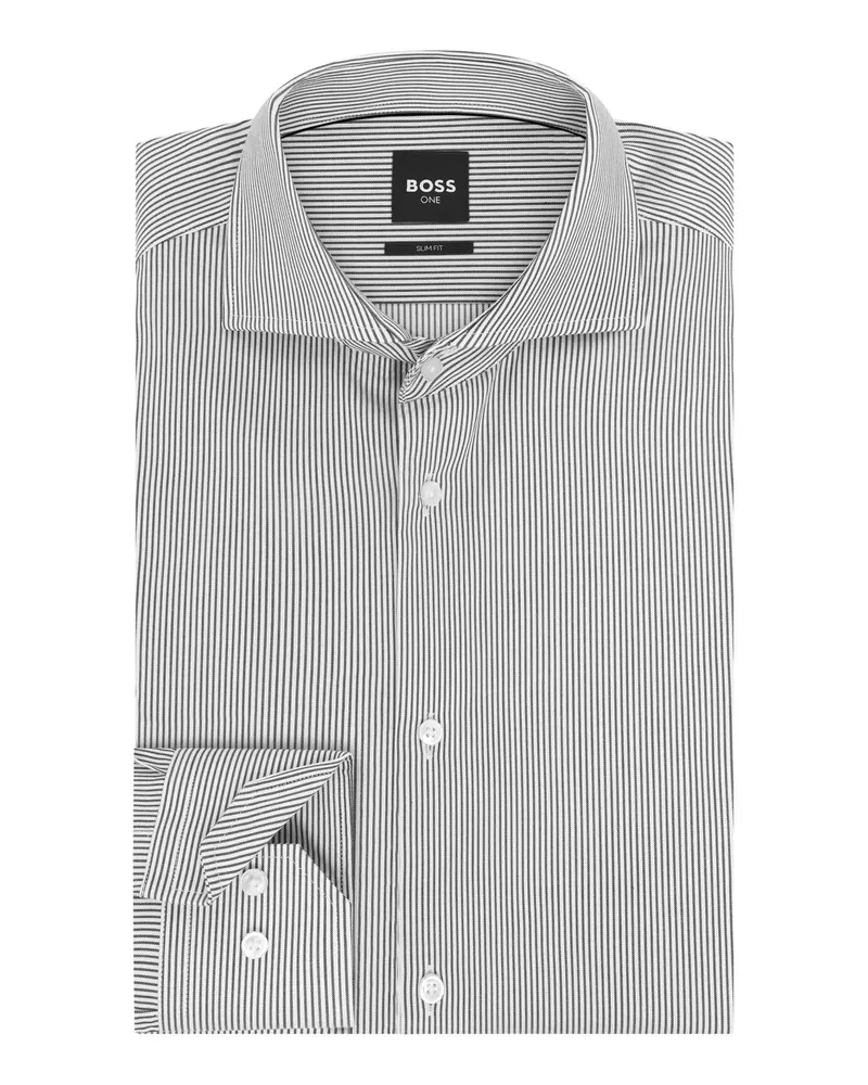 HUGO BOSS Baumwollhemd mit feinem Streifen, Slim Fit in Marine