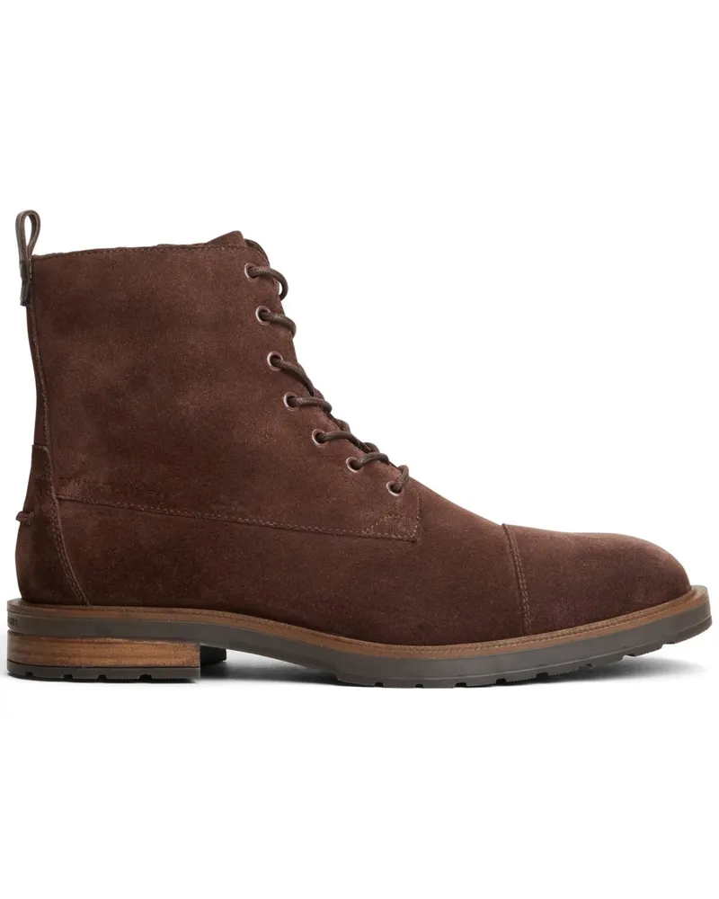 Tommy Hilfiger Boots aus Veloursleder mit Profilsohle und seitlichem Reißverschluss in Braun