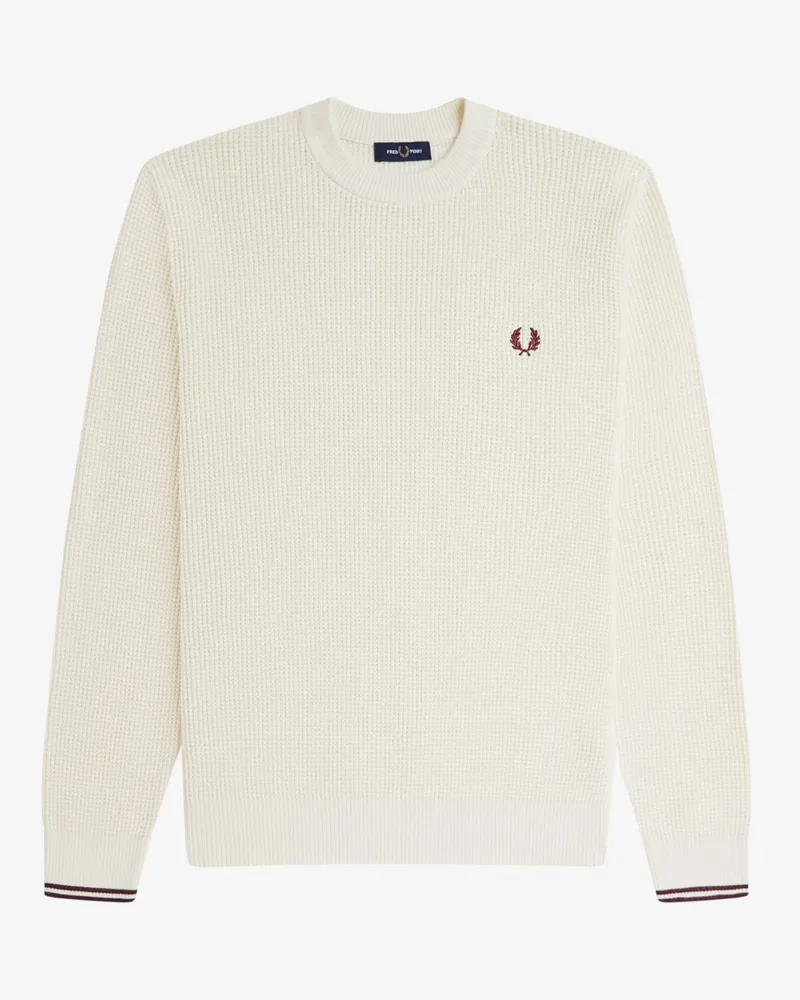 Fred Perry Softer Pullover in Waffelstrick mit O-Neck in Offwhite