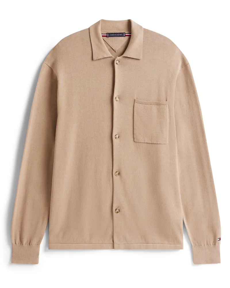 Tommy Hilfiger Leichtes Strickhemd mit aufgesetzter Brusttasche in Beige