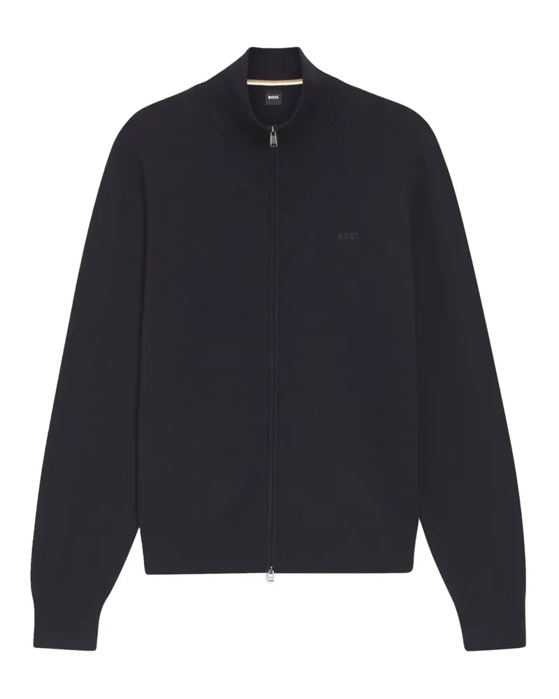 HUGO BOSS Strickjacke aus Baumwolle mit Label-Schriftzug in Schwarz