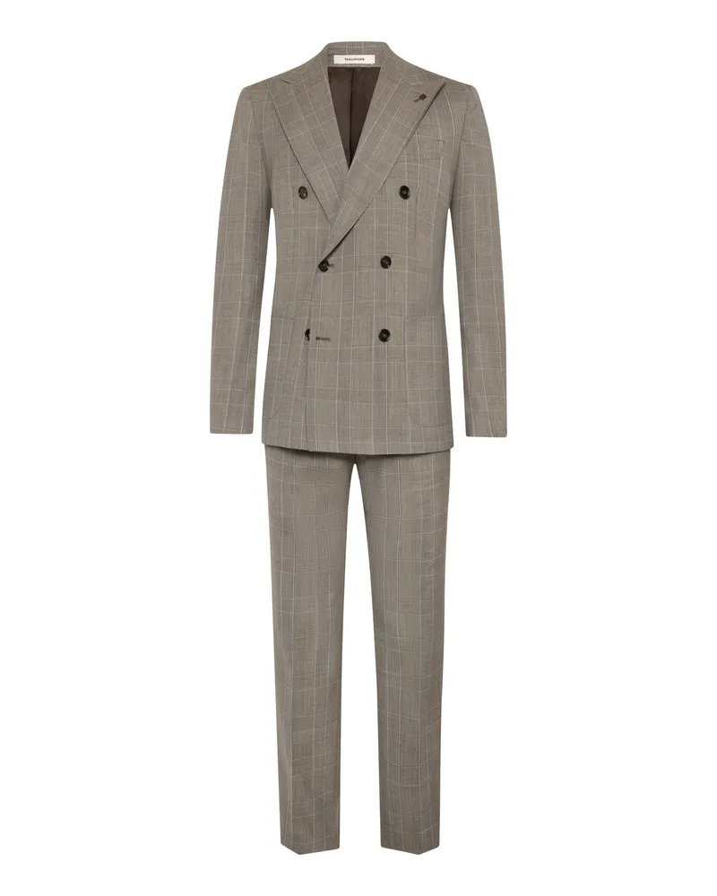 Tagliatore Zweireihiger Anzug mit Karomuster aus feiner Schurwolle in Beige