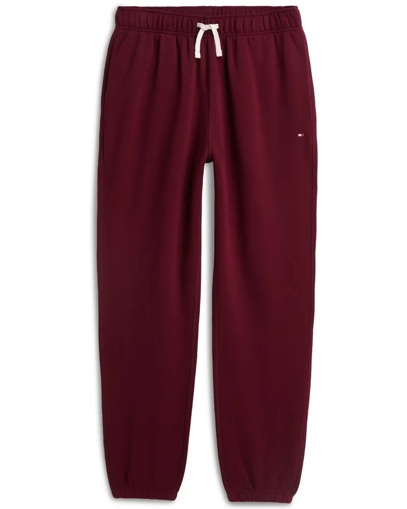 Tommy Hilfiger Softe Fleece-Jogginghose mit kleiner Flag-Stickerei in Bordeaux