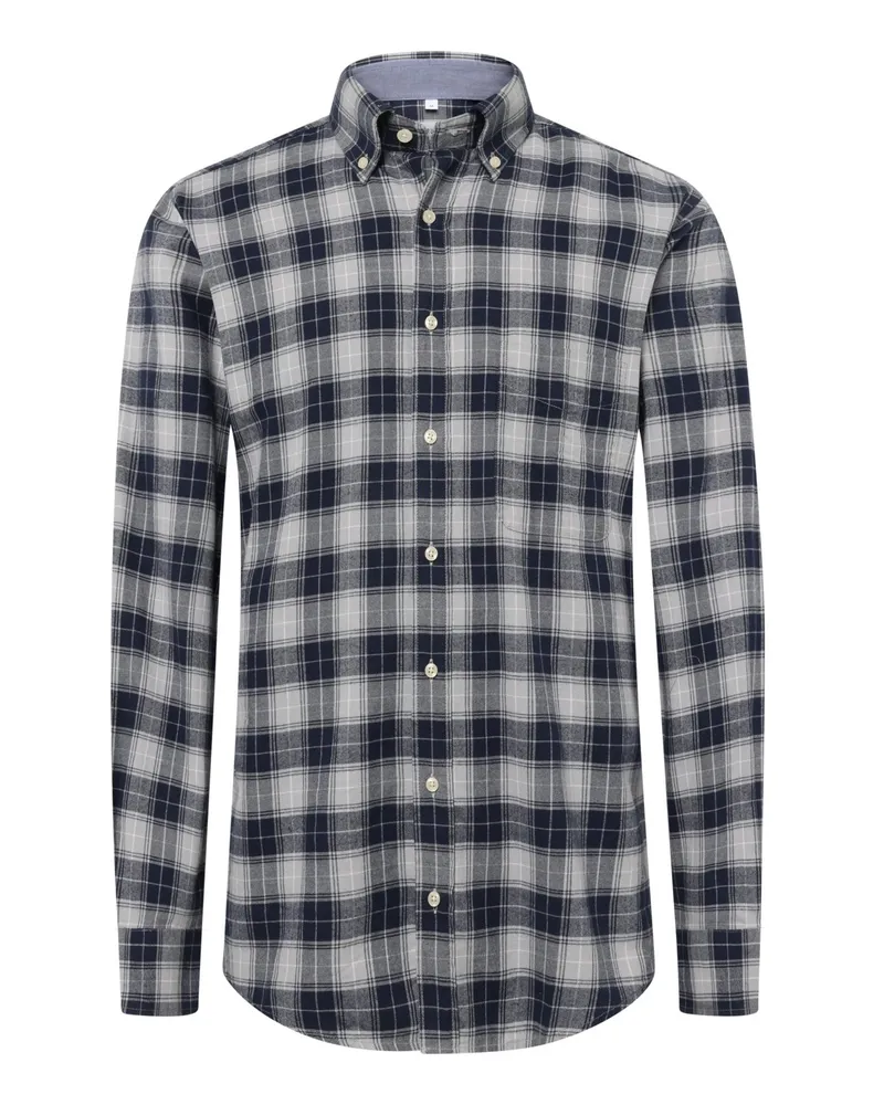 Tom Rusborg Flanellhemd mit Karomuster und Button-Down-Kragen in Silber