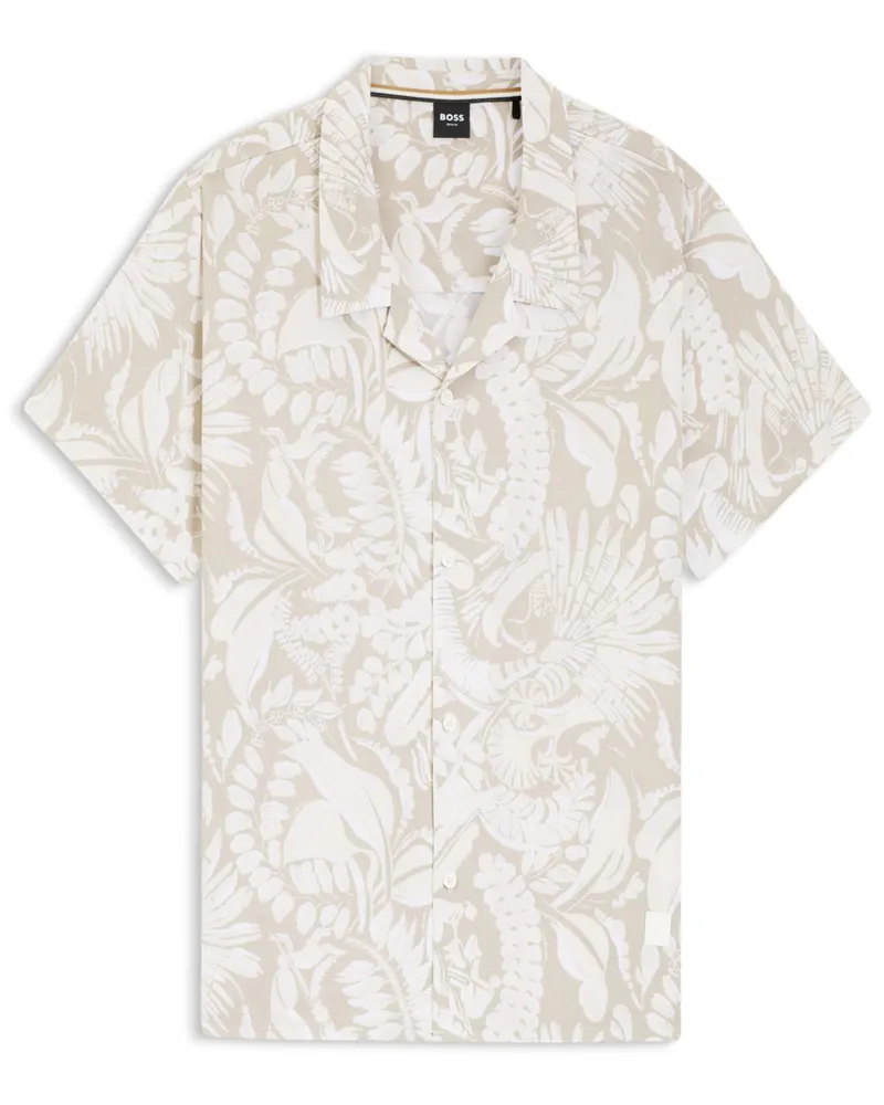 HUGO BOSS Kurzarmhemd mit floralem Print und Resort-Kragen in Beige