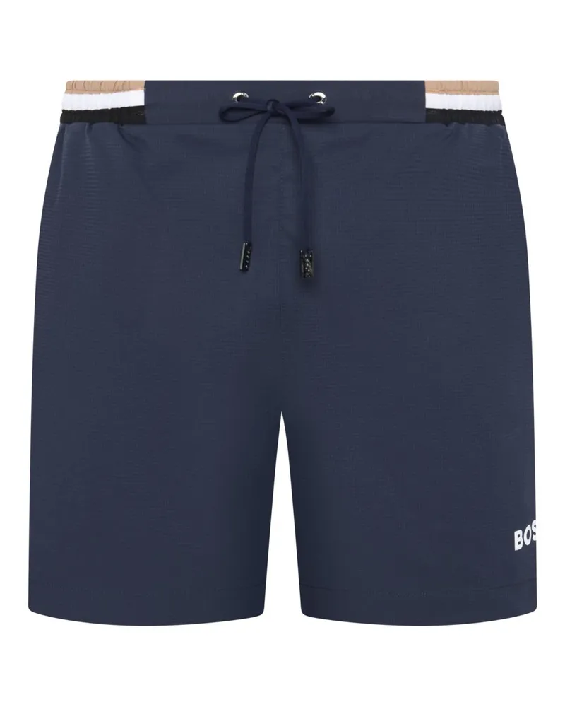 HUGO BOSS Badeshorts mit Logo-Emblem und Streifenakzenten in Marine