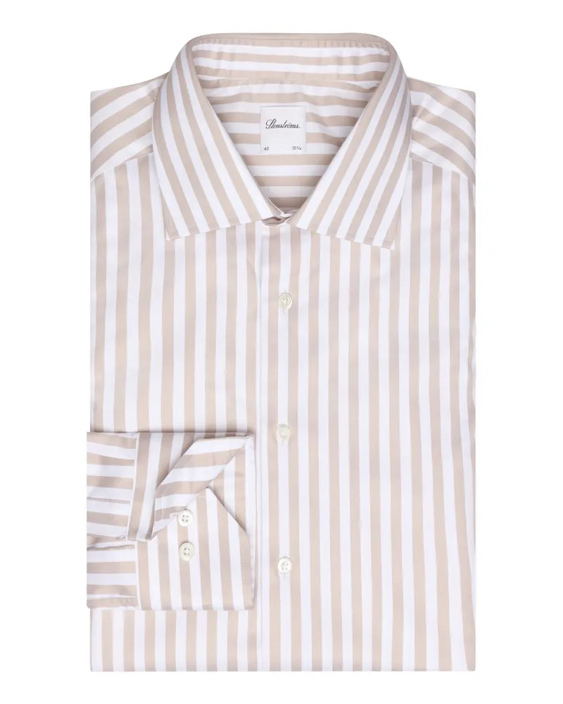 Stenströms Vollzwirn-Baumwollhemd mit Blockstreifen, Regular Fit in Beige