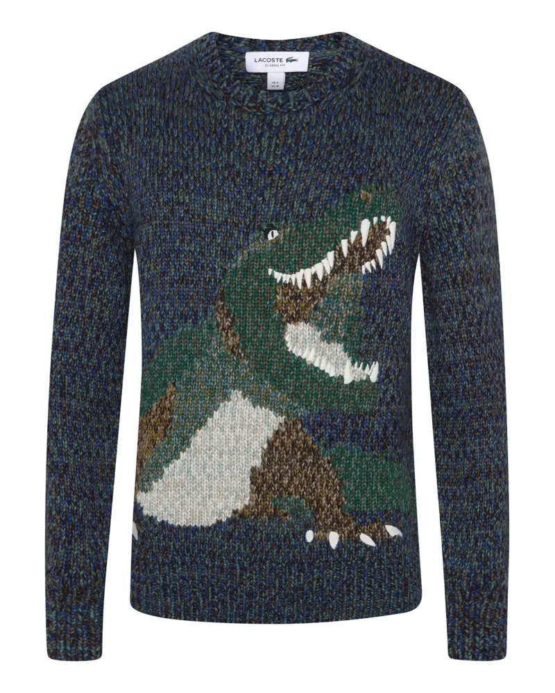 Lacoste Pullover aus merzerisiertem Intarsienstrick mit Krokodil in Blau
