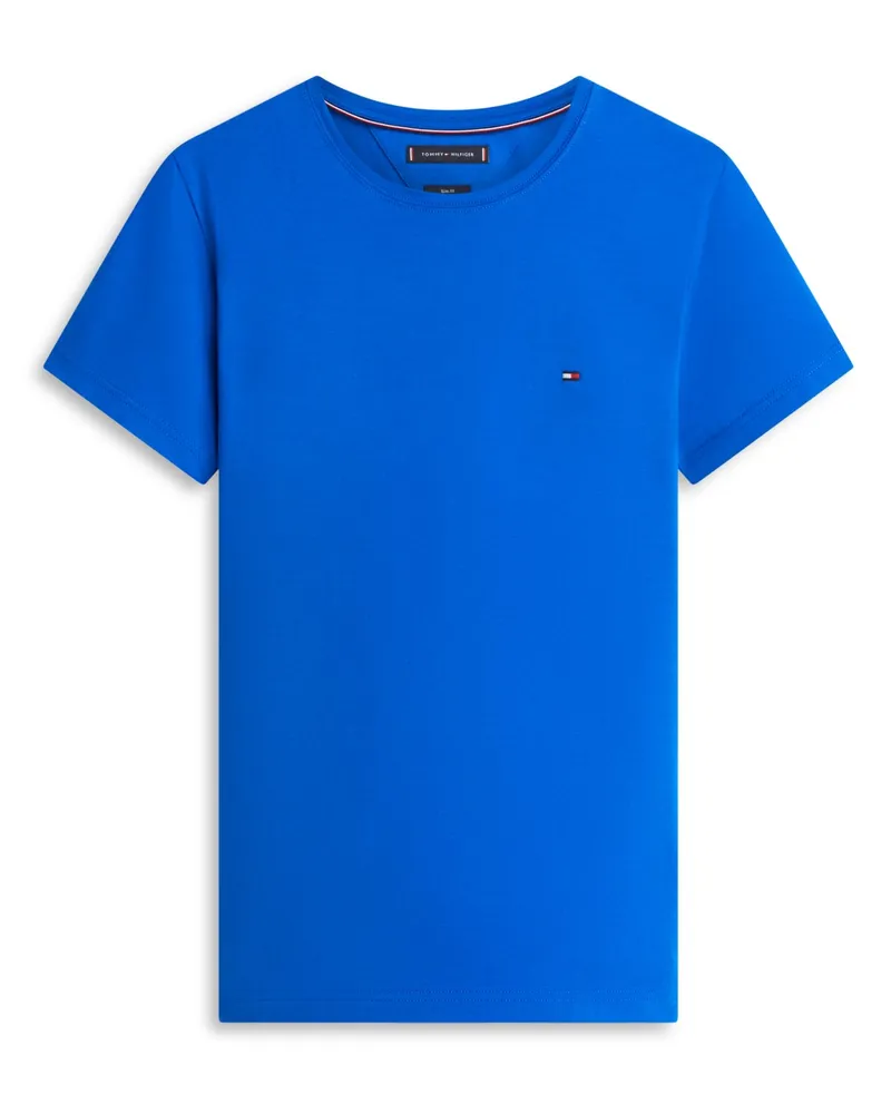 Tommy Hilfiger Stretch-T-Shirt mit kleiner Logo-Stickerei, Slim Fit in Königsblau