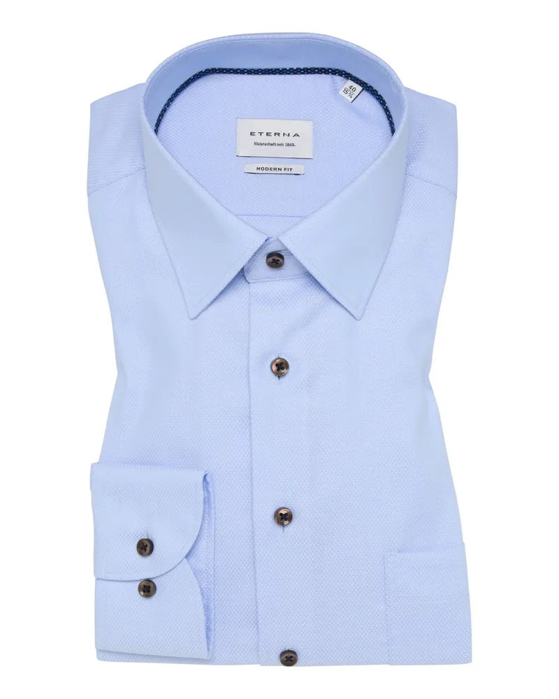 Eterna Bügelfreies Baumwollhemd mit Struktur, Modern Fit in Hellblau