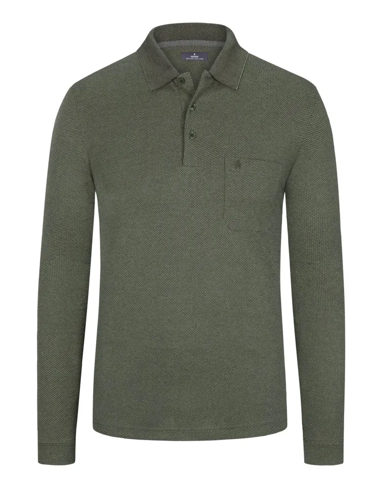 Ragman Glattes Langarm-Poloshirt mit Pima-Baumwolle in Oliv