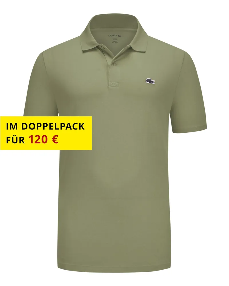 Lacoste Stretch-Poloshirt Waffelpique DH5522 mit Krokodil-Stickerei in Khaki