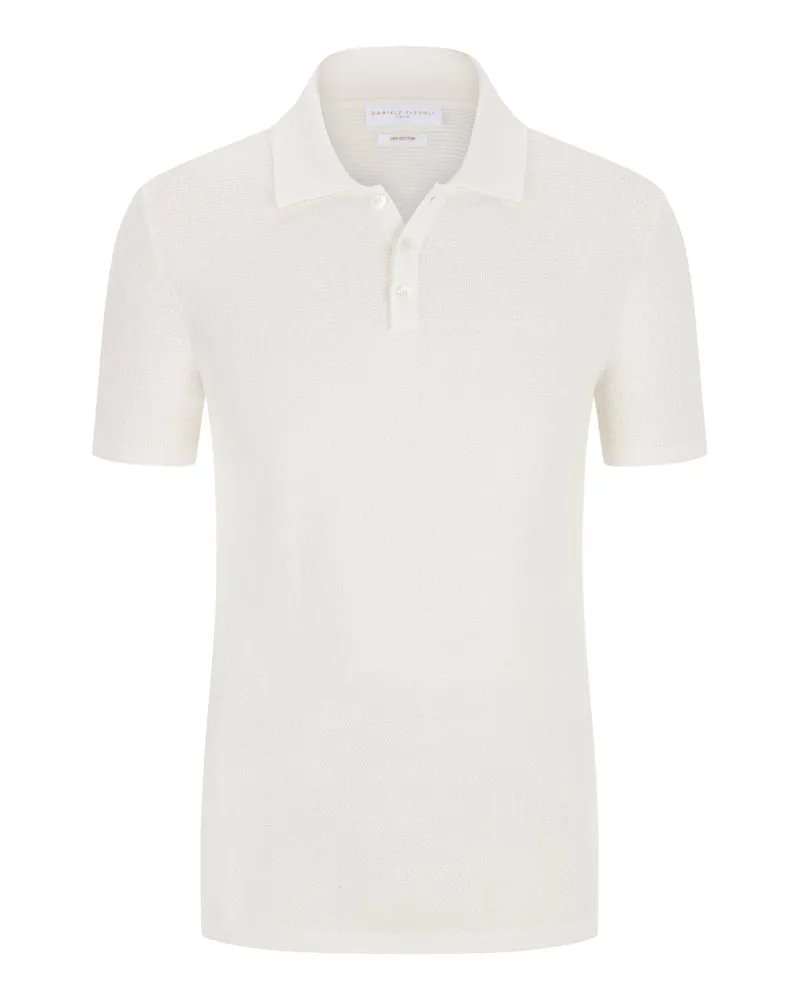 Daniele Fiesoli Unifarbenes Strick-Poloshirt in Reiskornstrickmuster in Offwhite