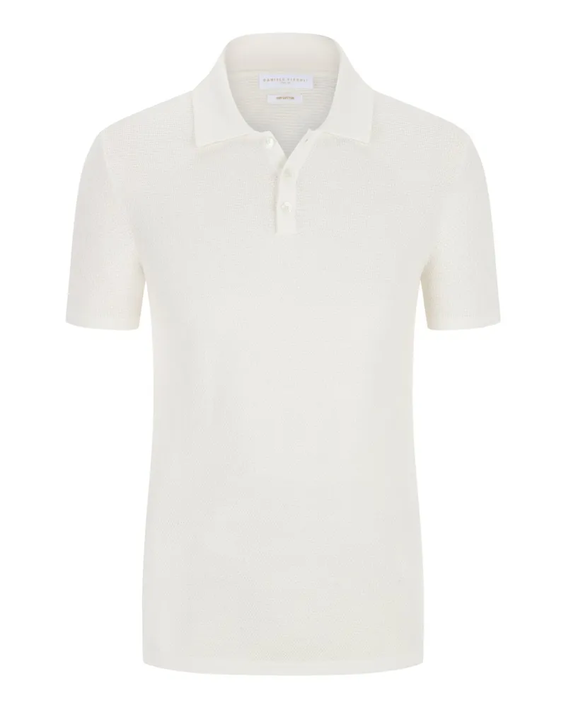 Daniele Fiesoli Unifarbenes Strick-Poloshirt in Reiskornstrickmuster in Offwhite