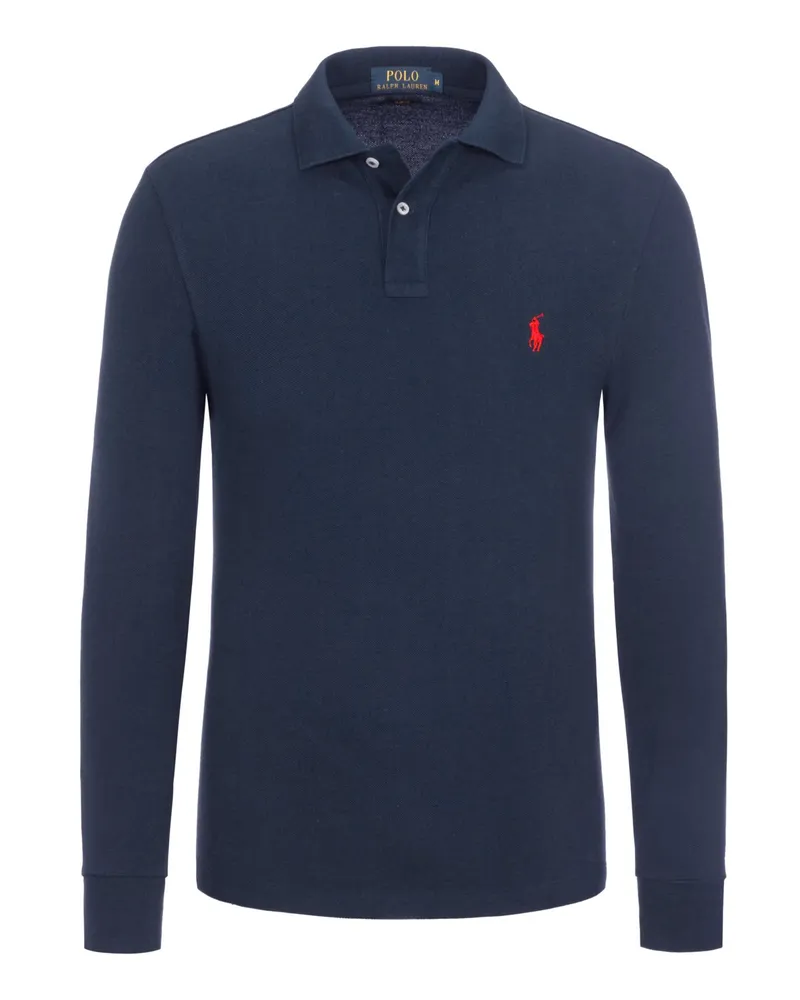 Ralph Lauren Langarm-Poloshirt Custom Slim Fit in Piqué-Qualität in Marine