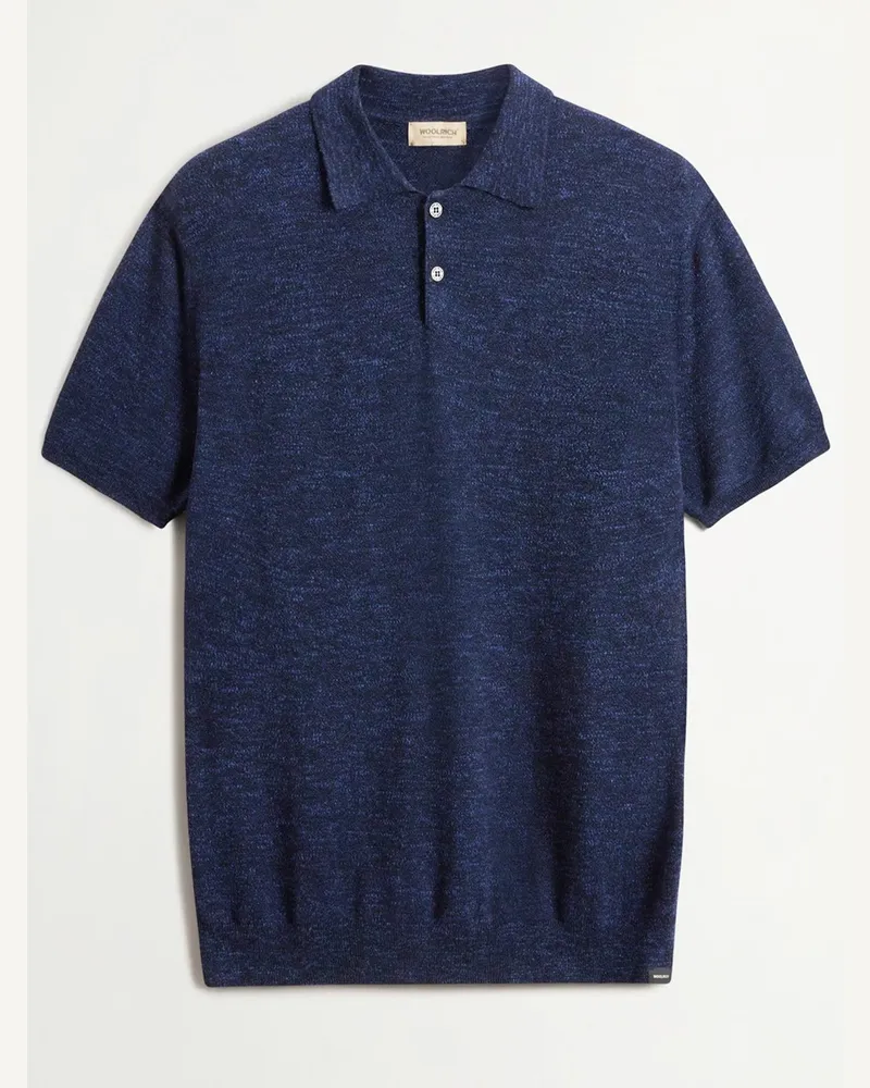 Woolrich Softes Strick-Poloshirt mit Leinenanteil in Marine
