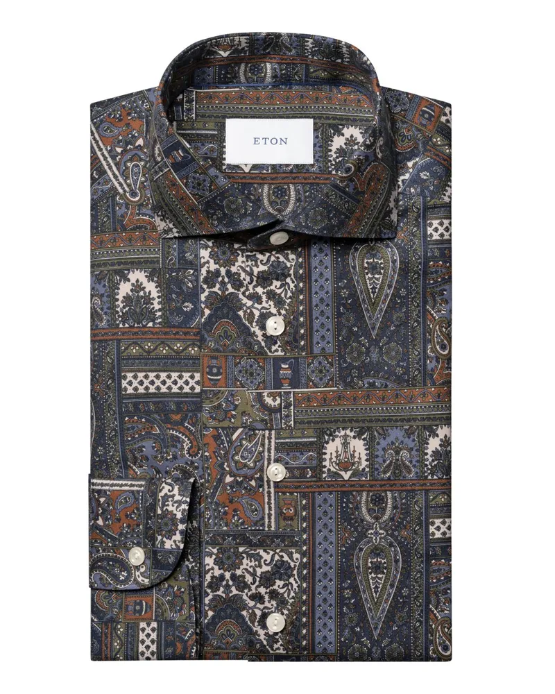 Eton Siganture Flanell-Hemd mit Patchwork-Print und Haifischkragen, Contemporary in Multicolor