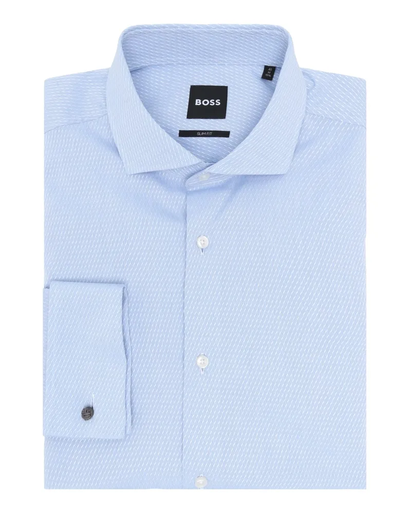 HUGO BOSS Strukturiertes Hemd mit Umschlagmanschette, Slim Fit in Hellblau
