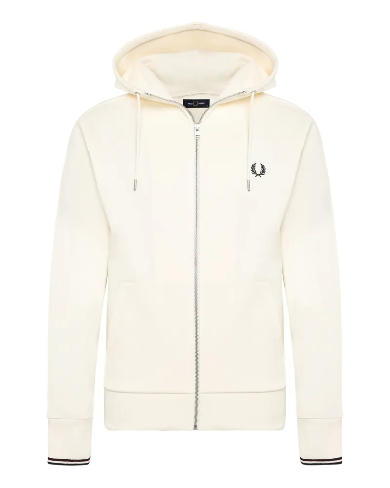 Fred Perry Kapuzenjacke mit durchgehendem Reißverschluss in Offwhite
