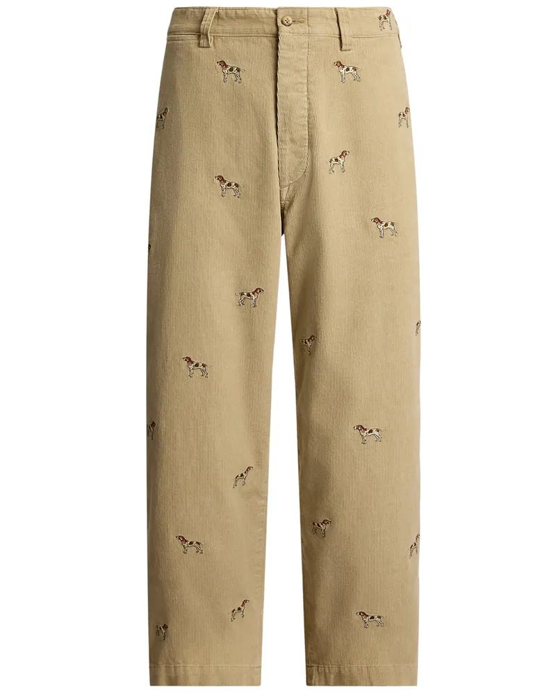 Ralph Lauren Cordhose mit Jagdhund-Stickereien, Loose Fit in Beige