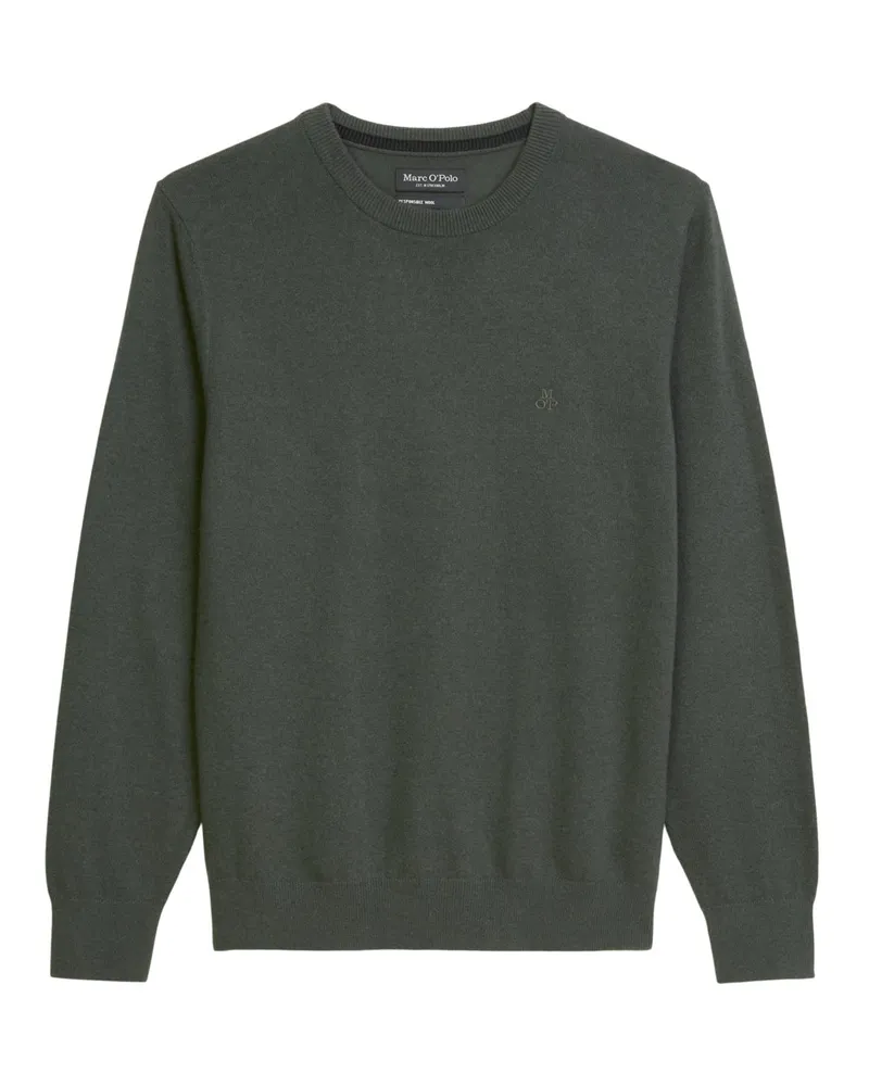 Marc O'Polo Pullover aus einem Wollgemisch mit Label-Stickerei in Dunkelgrün