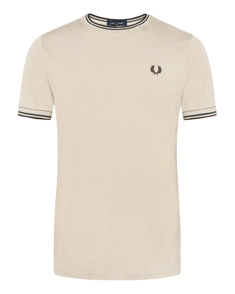 Fred Perry Softes T-Shirt mit Logo-Stickerei und Kontrastbündchen in Beige