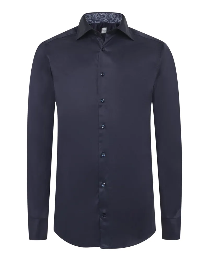 Stenströms Superior Twill-Hemd mit Ausputz und Haifischkragen, Slimline in Marine