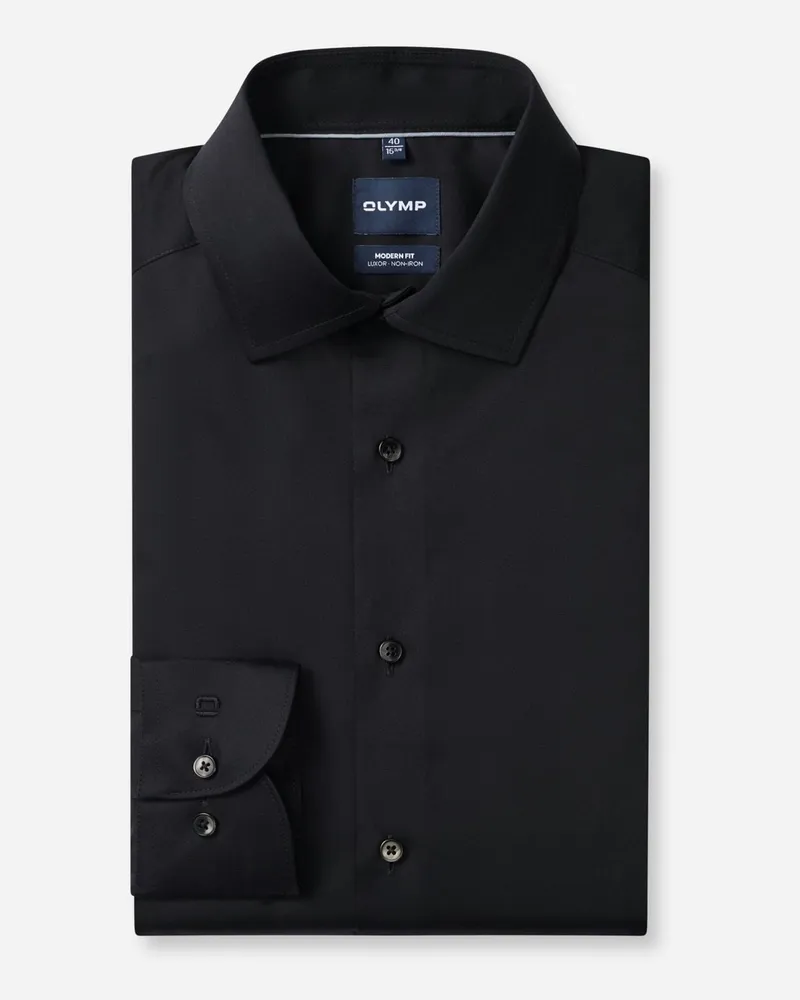 Olymp Luxor, Modern Fit, Extralanges Baumwollhemd in Schwarz