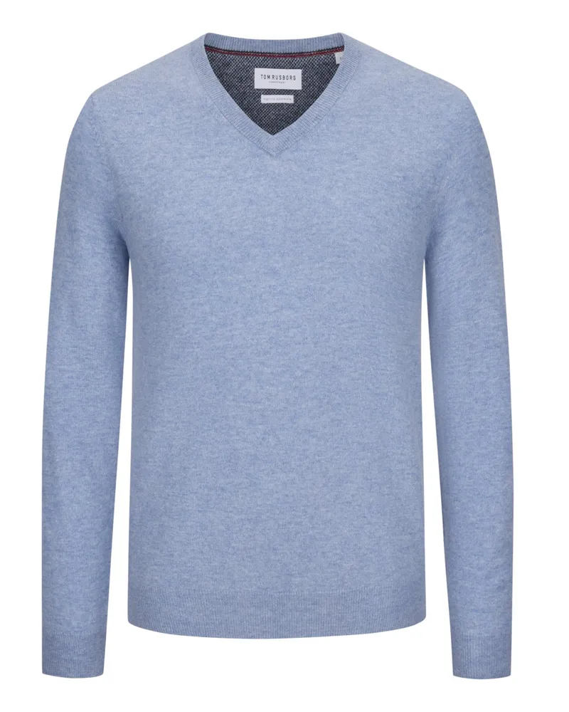 Tom Rusborg Pullover mit V-Ausschnitt aus Merinowolle mit Kaschmir in Hellblau