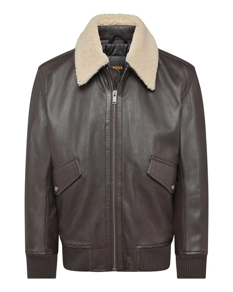 HUGO BOSS Lederjacke Jopeak mit abtrennbarem Teddyfell-Kragen, Regular in Braun