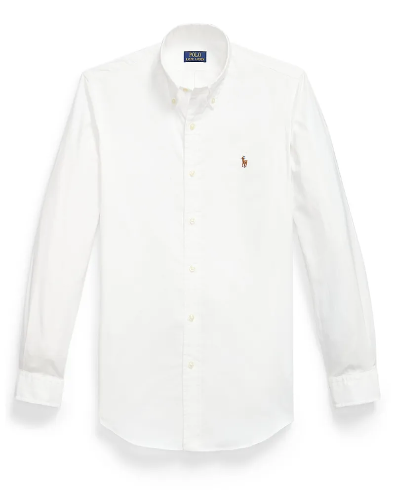 Ralph Lauren Unifarbenes Stretch-Hemd mit farbiger Poloreiter-Stickerei in Weiß