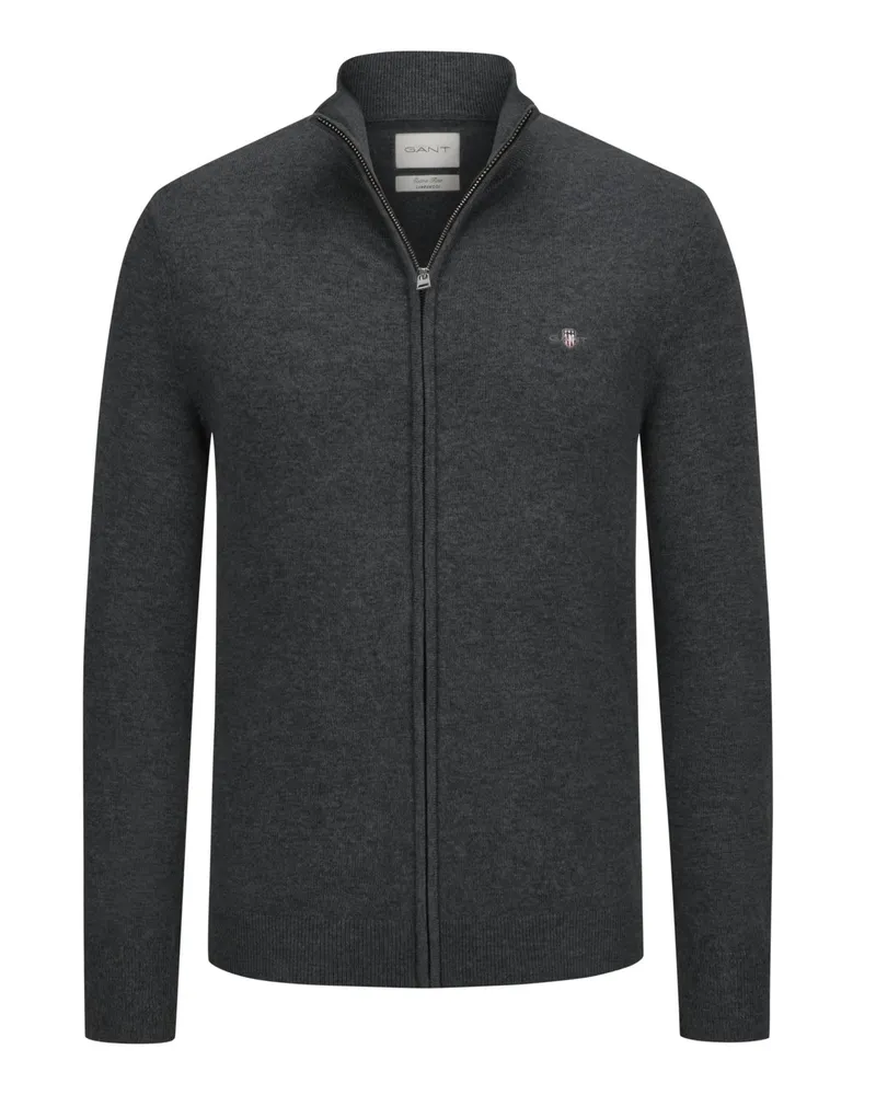 Gant Softe Strickjacke aus extrafeiner Lammwolle mit Zip in Anthrazit