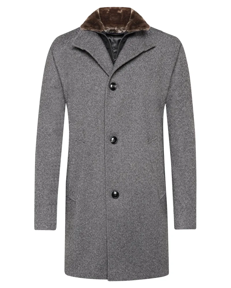 Bugatti Kurzmantel mit Wattierung und gesteppter Fake-Fur-Blende in Hellgrau