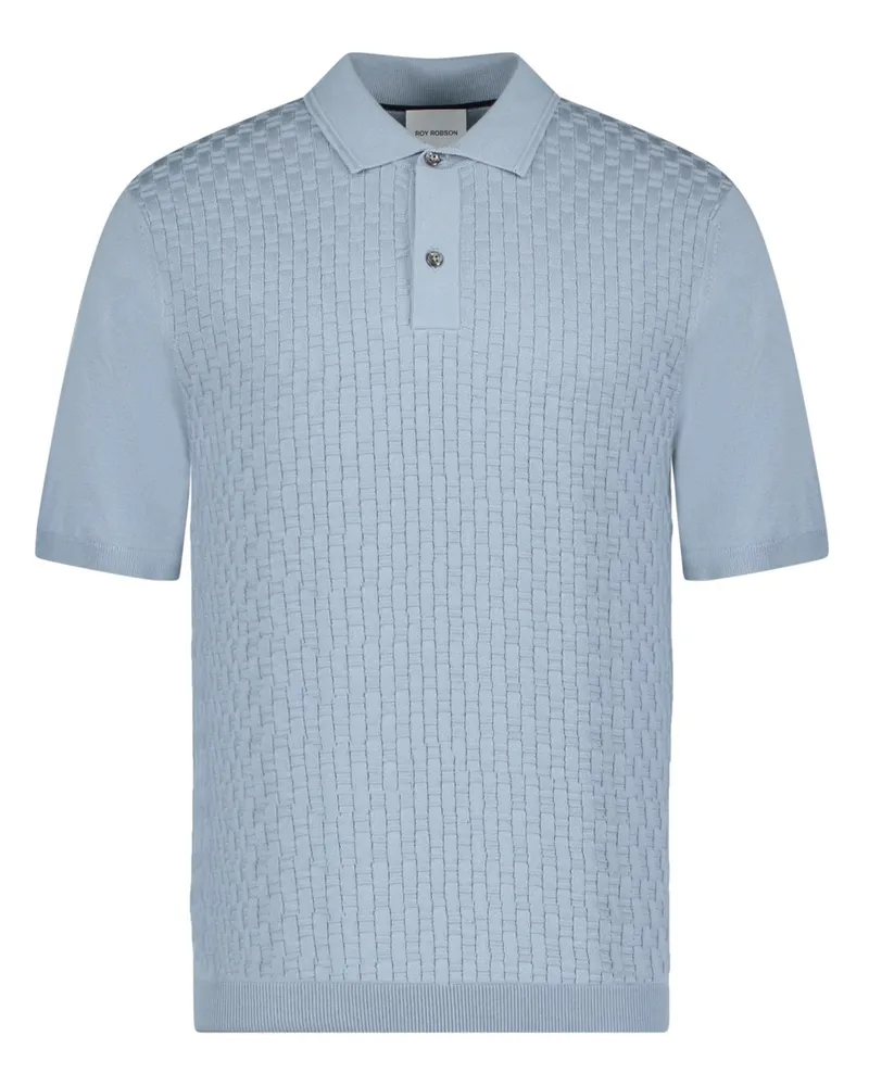 Roy Robson Strick-Poloshirt aus einem Baumwoll-Mix mit strukturierter Vorderseite in Hellblau