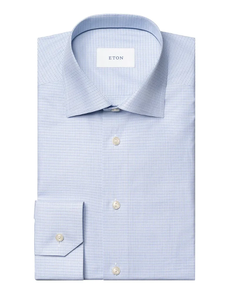 Eton Hemd aus Bio-Baumwolle mit feinem Karo, Slim Fit in Hellblau