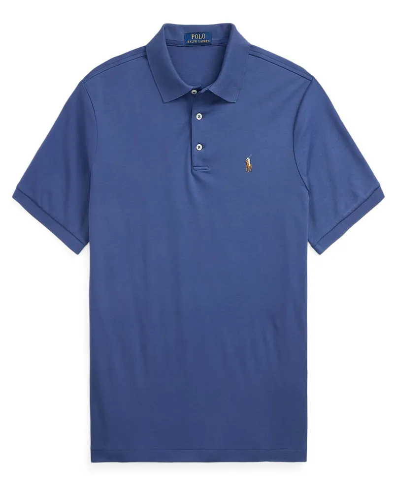 Ralph Lauren Feinstrick-Poloshirt aus Baumwolle mit Logo-Stickerei in Blau