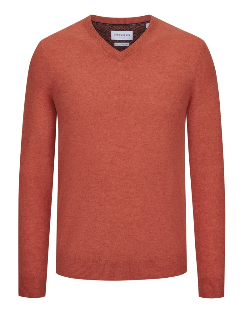 Tom Rusborg Leichterr Pullover aus Merinowolle und Kaschmir mit V-Ausschnitt in Orange